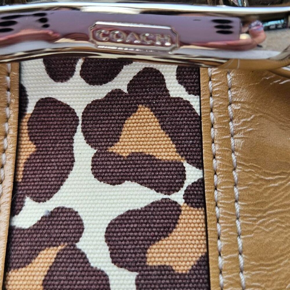 Coach Signature Canvas Satchel/Bag Leopard/Brown, Leather Horsebit Hardware - Picture 10 of 17